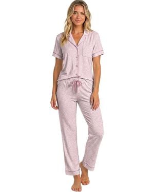 Roudelain Long-sleeve Satin Piping Top & Drawstring Pants - Pink