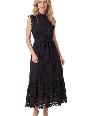 Modenaire Sleeveless High-neck Lace Overlay Maxi Dress - Black