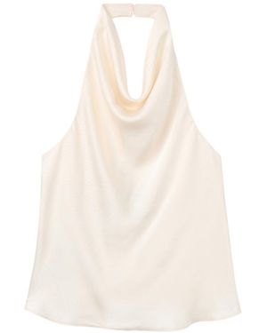 Mango Satin Draped Halter Neck Sleeveless Tank Top - White