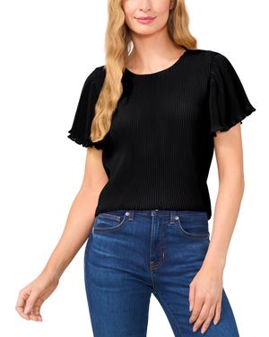 Cece Pleated Round-neck Short-sleeve Top - Black