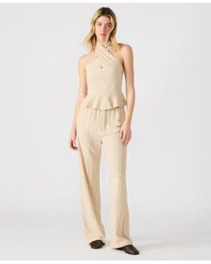 Steve Madden Kosta Striped Halter Peplum Top Venetia Striped Pull On Pants - Natural