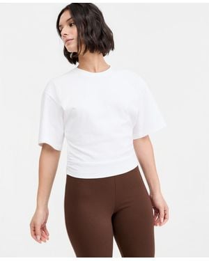 BarIII Cotton Elbow-sleeve Sculpted T-shirt - White