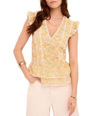 Mint Velvet Cotton Floral Print Top - Natural