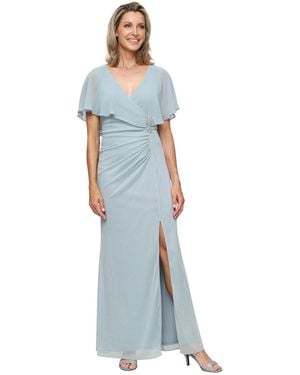 Sl Fashions V-neck Mesh Ball Gown - Blue
