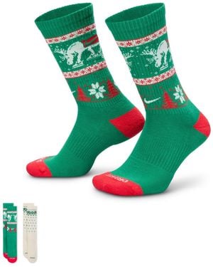 Nike 2-pack Everyday Cushioned Winter Wonderland Crew Socks - Green