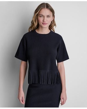 DKNY Fringe Crewneck Sweater Top - Blue