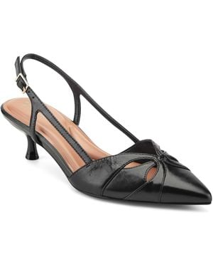 Easy Spirit Kaisley Eflex Cutout Leather Slingback Kitten Heel Pumps - Metallic