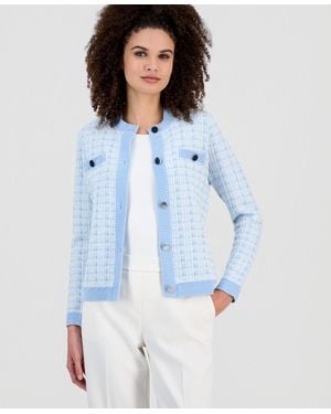 Anne Klein Textured Knit Button-front Cardigan - Blue
