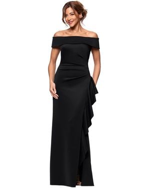 Xscape Off-the-shoulder Ruffled Side-slit Gown - Black