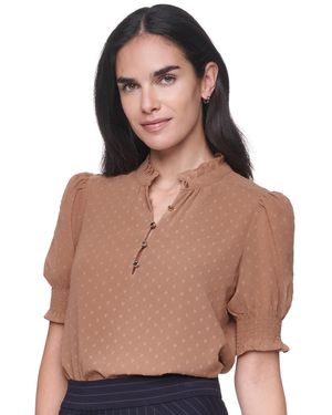 Tommy Hilfiger Clip Dot Mock Neck Popover Top - Brown
