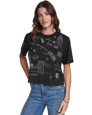 DKNY Rhinestone City Landmark Crewneck T-shirt - Black