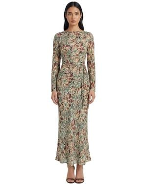 Donna Morgan Boat Neck Long Sleeve Fitted Midi Dress - Metallic