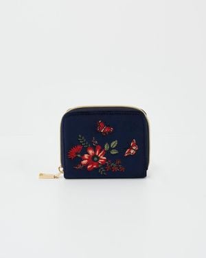 Fable England Floral Velvet Purse - Blue