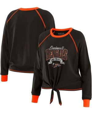 WEAR by Erin Andrews Black/orange Cincinnati Bengals Plus Size Tie-front Long Sleeve Top