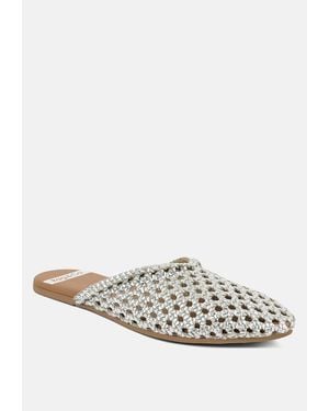 Rag & Co Wendigo Woven Real Leather Mules - White