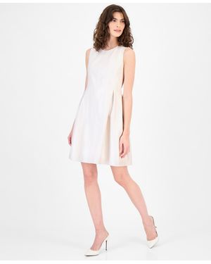 Anne Klein Sleeveless Faux-leather Fit & Flare Dress - White