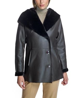 Julia & Stella By Maximilian Reversible Shearling Hooded Jacket - Black
