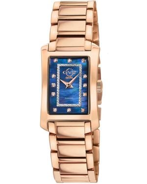 Gevril Gv2 Luino Swiss Quartz Ip Rose Stainless Steel Bracelet Diamond Watch - Blue