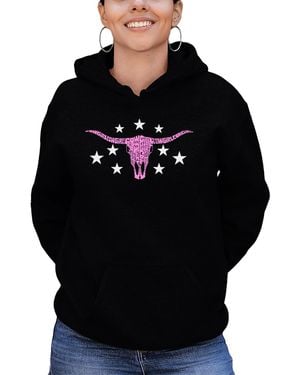LA Pop Art Cowgirl Cowskull Word Art Hooded Sweatshirt - Black