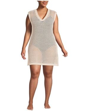 Lands' End Plus Size Open Knit Cover-up Dress - White