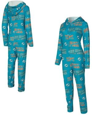 Concepts Sport Miami Dolphins Roadway Allover Print Microfleece Full-zip Union Suit - Blue
