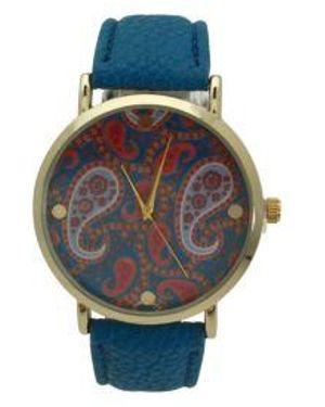 Olivia Pratt Paisley Face Leather Strap Watch - Blue