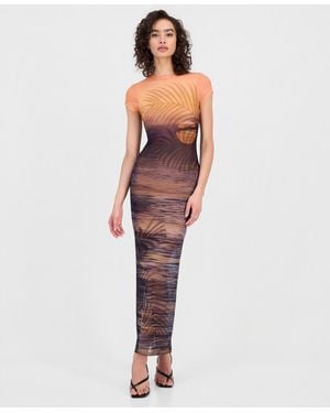 Guess Short-sleeve Beach Sunset Mesh Maxi Dress - Multicolor