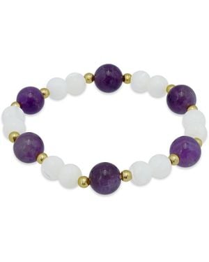 Macy's 14k Gold-plated Over Brass Imitation Pearl Beads Stretch Bracelet - Blue