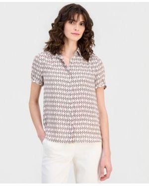 Anne Klein Short Sleeve Button Front Blouse - White