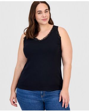 Style & Co. Plus Size Lace-trimmed Tank Top - Black