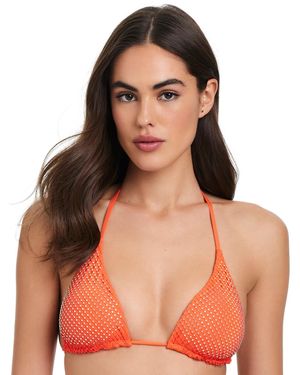 Red Carter Rhinestone-trim Classic Triangle Bikini Top - Orange
