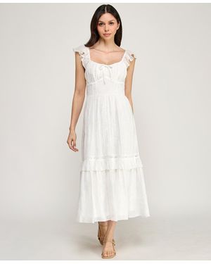 ROW A Flutter Sleeve Embroidered Midi Dress - White