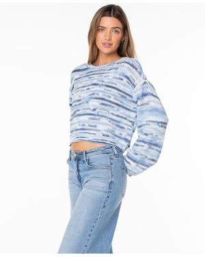Roxy Swell Season Striped Cropped Long-sleeve Cotton-blend Sweater - Blue