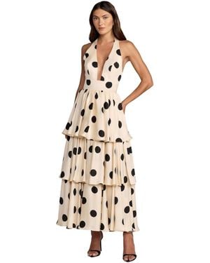 Mac Duggal Polka Dot Halter Neck Ruffle Maxi Dress - White