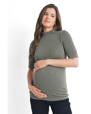 Hello Miss Maternity Ribbed Mock Neck Top - Gray