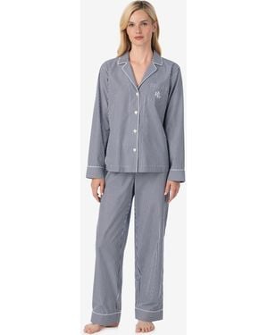 Ralph Lauren Long-sleeve Notched-collar Pajama Set - Blue
