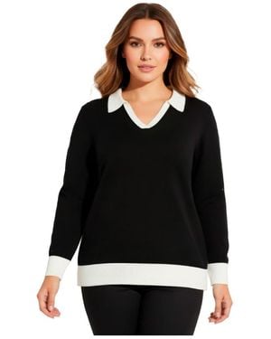 Avenue Plus Size Color Block Polo Sweater - Black