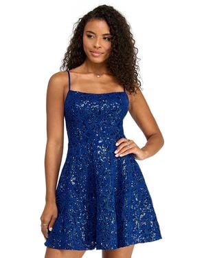 Emerald Sundae Sequin Lace-up Back Short Dress - Blue