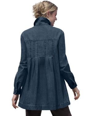 Woman Within Plus Size Within Pleat-back Denim Jacket - Blue