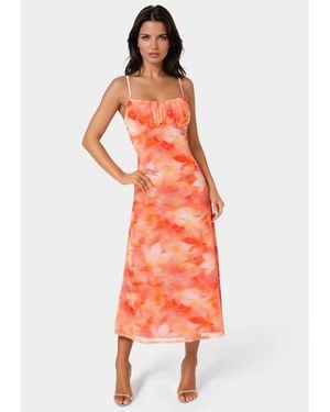 Bebe Powermesh Marble Shirred Bust A-line Dress - Orange