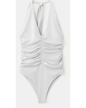 Mango Ruched Halter Swimsuit - White