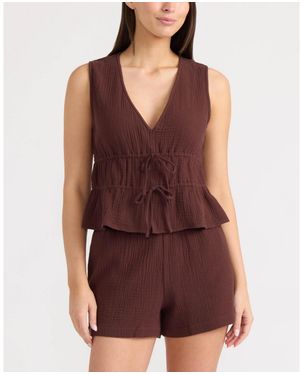 Ellen Tracy Double Gauze Sleeveless Tie Front Top - Purple