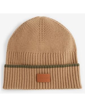 Cole Haan Heritage Ribbed-knit Tipped Cuffed Beanie - Natural