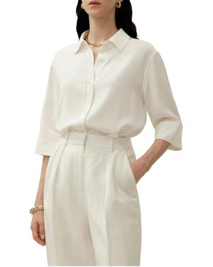 LILYSILK Heavy Silk Crepe Relaxed Half-sleeve Shirt - Natural