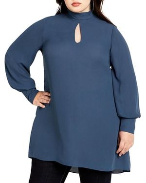 City Chic Plus Size Neck Tie Tunic Top - Blue
