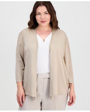 Kasper Plus Size Open-front Cardigan - Gray