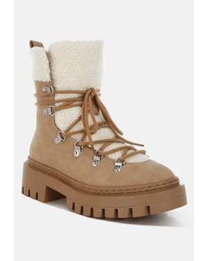 LONDON RAG Omul Fleece & Faux Leather Boots - Natural