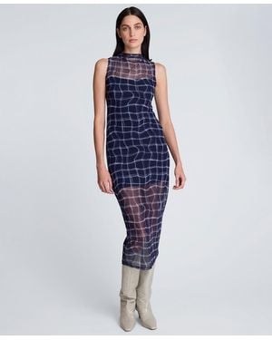 Kenneth Cole High Neck Mesh Midi Dress - Blue