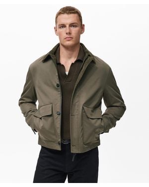 Mango Pockets Water-repellent Jacket - Green