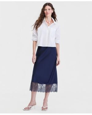 On 34th Lace-hem Midi Slip Skirt - Blue